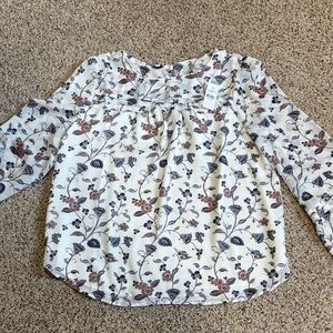 Chic Floral Women's Blouse - White and Blue